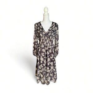 Dizzy Lizzy Midi Smocked Floral Ruffle Midi Dress Large NWOT